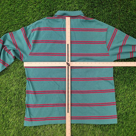 Vintage 90s MOD Striped Polo Shirt Large 22x27 Green Red - Picture 3 of 14